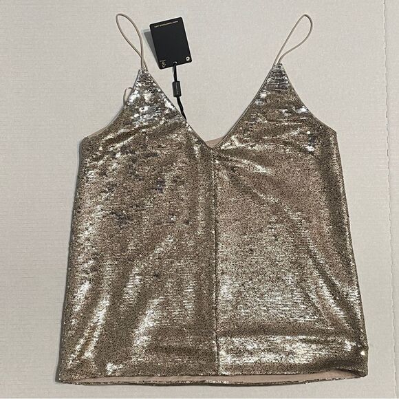 NWT Massimo Dutti Gold Sequin Blouse. Champagne sequins v-neck tank top NEW - Picture 8 of 14